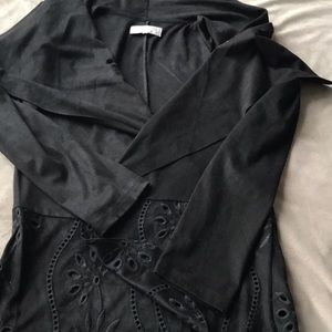 Black Women suede like cardigan Open Sweater embroidered size M Zara